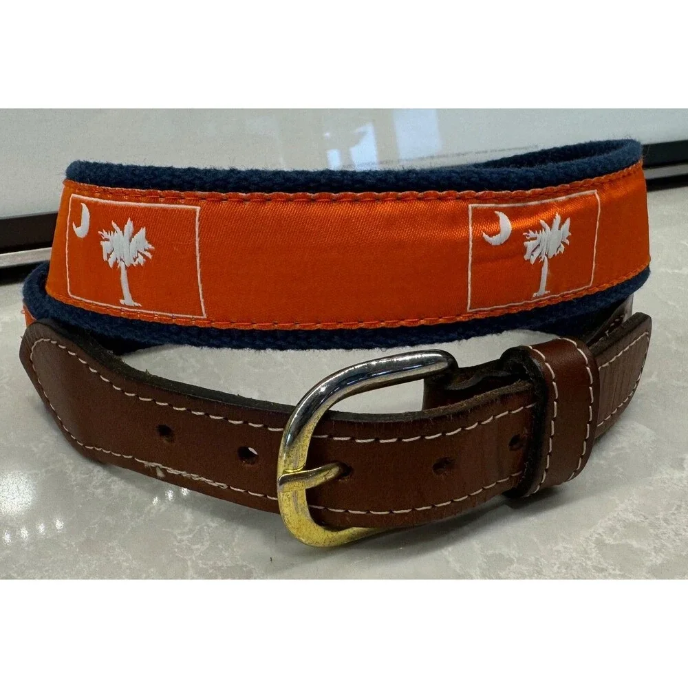 South Carolina Flag - Leather Canvas Belt - Men's Size 30 Clemson Tigers Colors